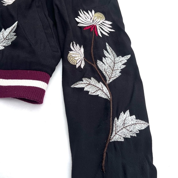 Elevenses Anthropologie Black Embroidered Satin Varsity style Jacket Small - Picture 8 of 8